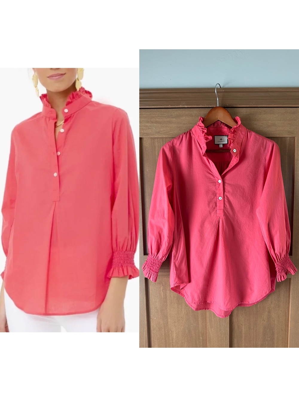 Tuckernuck Teagan Popover Blouse Shirt 100% Cotton in Pink Womenโs Small